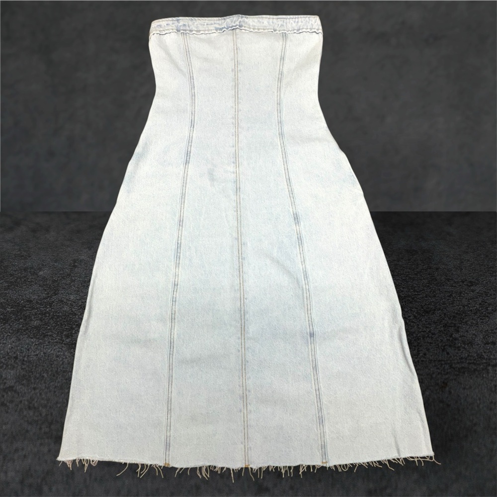 WeWoreWhat x Revolve Rigid Denim Strapless Midi Dress in Super Light Wash Size 2 - Picture 5 of 12